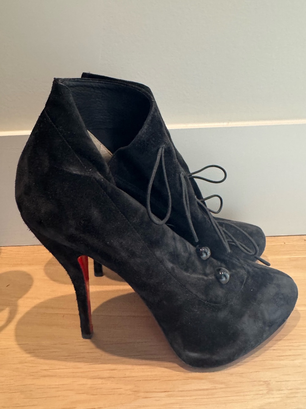 Christian Louboutin Black Suede Platform Lace-Up Boots